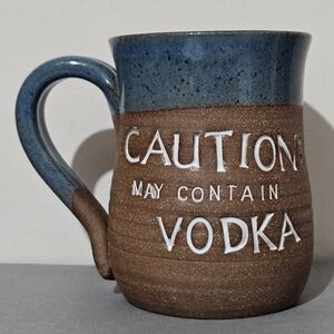 Mudworks USA Studio Art Pottery Coffee Tea Mug 'Caution: May Contain Vodka'